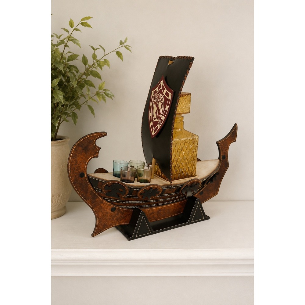 Vintage Viking Longship Barware Decanter Set Dragon Ship Castlecore Man Cave - Picture 1 of 14